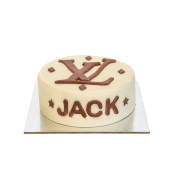 Louis Vuitton Themed Dog Birthday Cake for stylish pups, featuring the name Jack and a chic design.