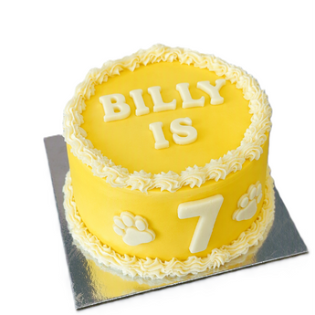 Yellow - Name & Age tall Cake - Dog Birthday Cake