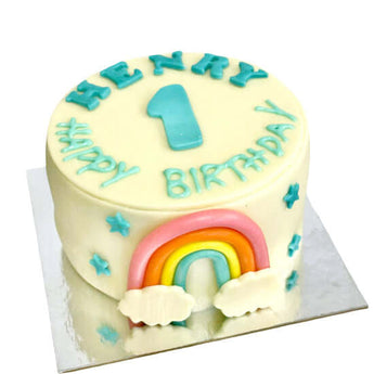 Celebrate with our dog birthday rainbow cake, featuring colorful decoration for a perfect pup party!